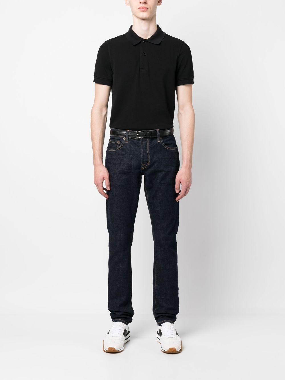 Classic short-sleeved black cotton piquet tennis polo shirt. - 2