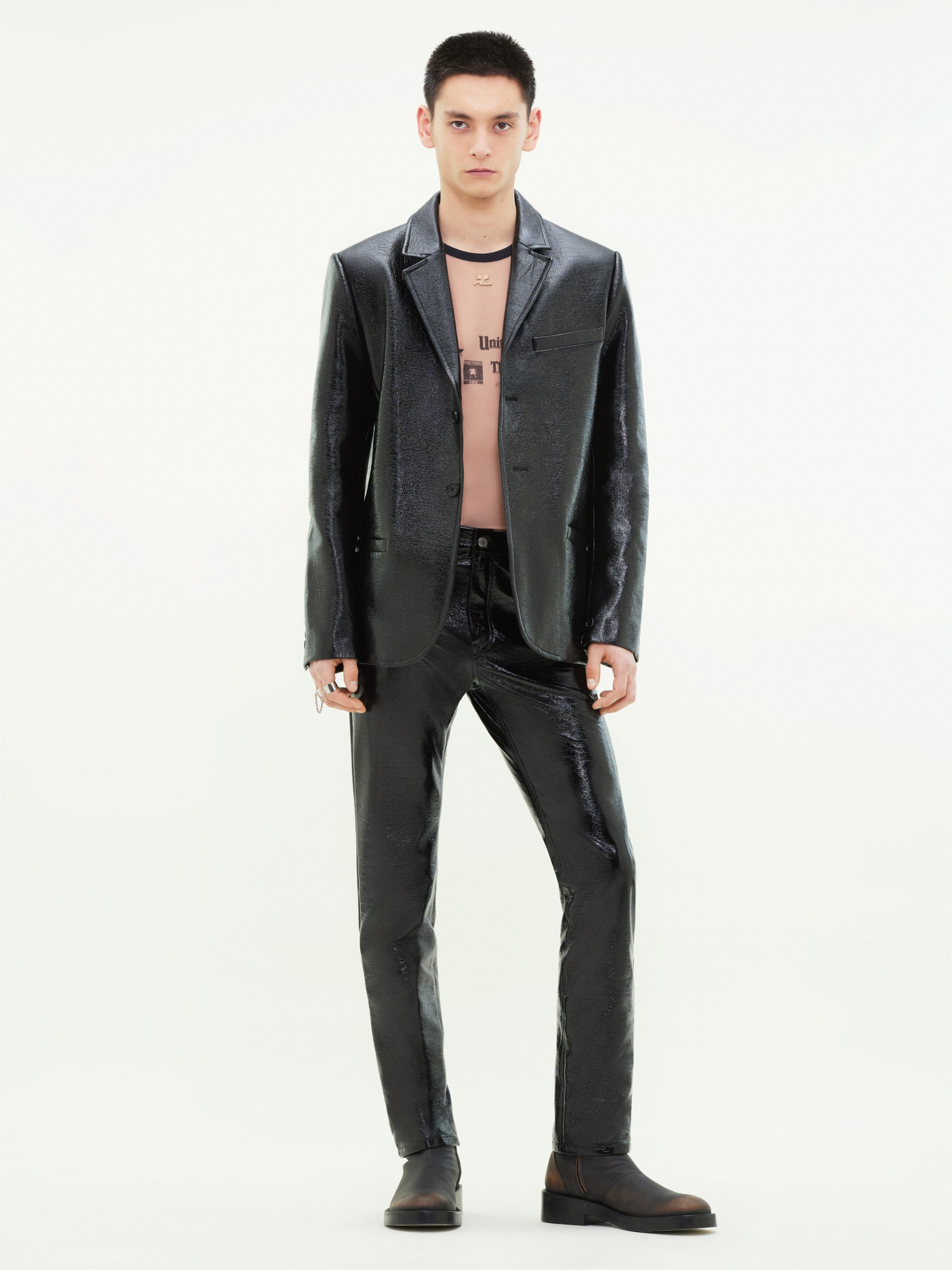 ZIPPED SLEEVES VINYL TAILORED JACKET - 2