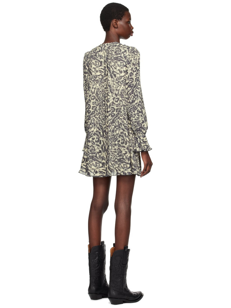 Green Pleated Flounce Neck Minidress 3