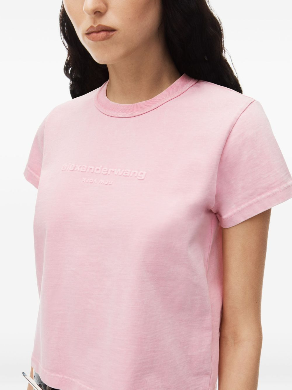 embossed-logo acid-wash T-shirt - 4