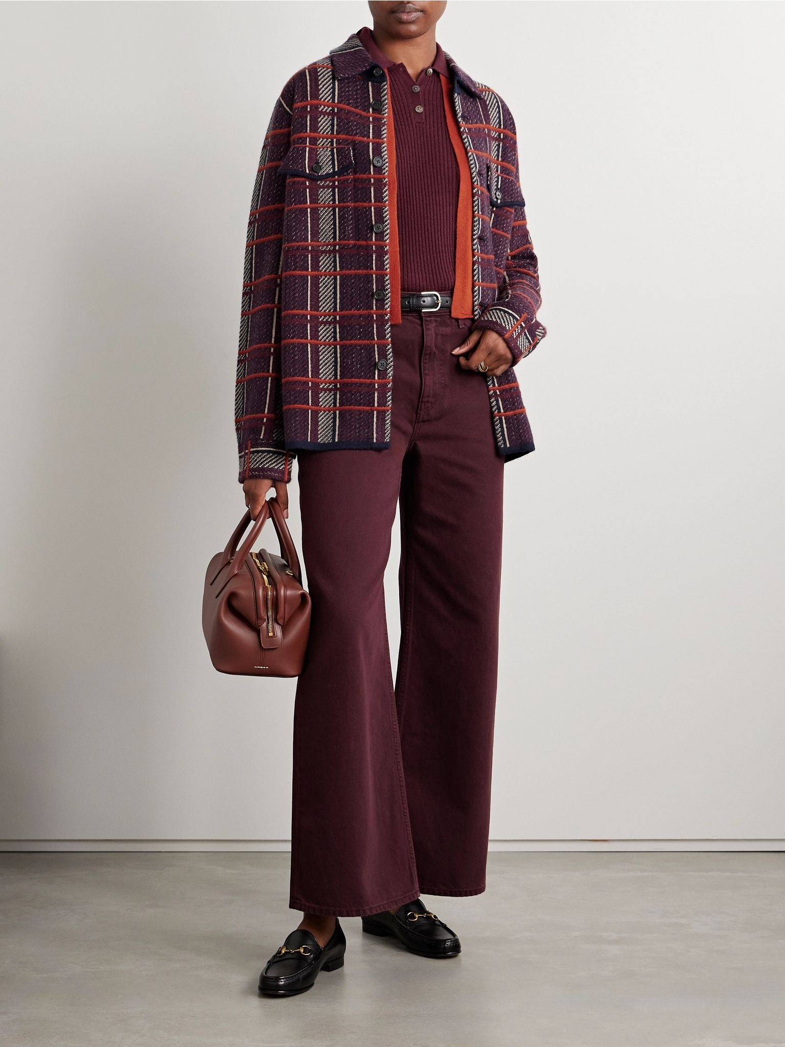 Checked cashmere shirt Plum - 2