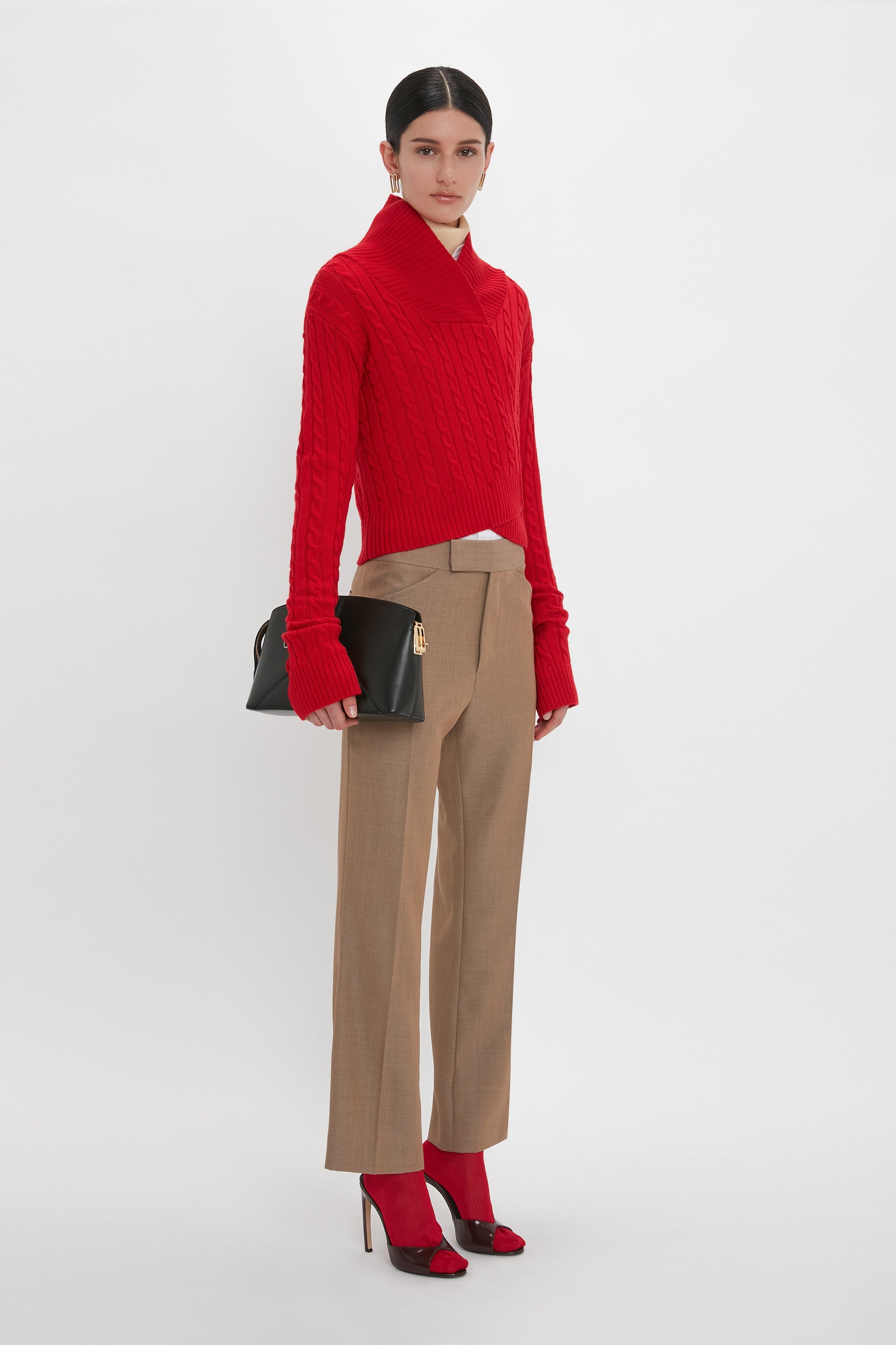 Wide Cropped Flare Trouser In Tobacco - 6