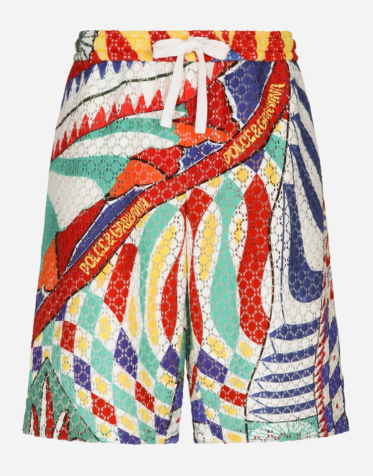 Crochet jogging shorts with carretto print - 1
