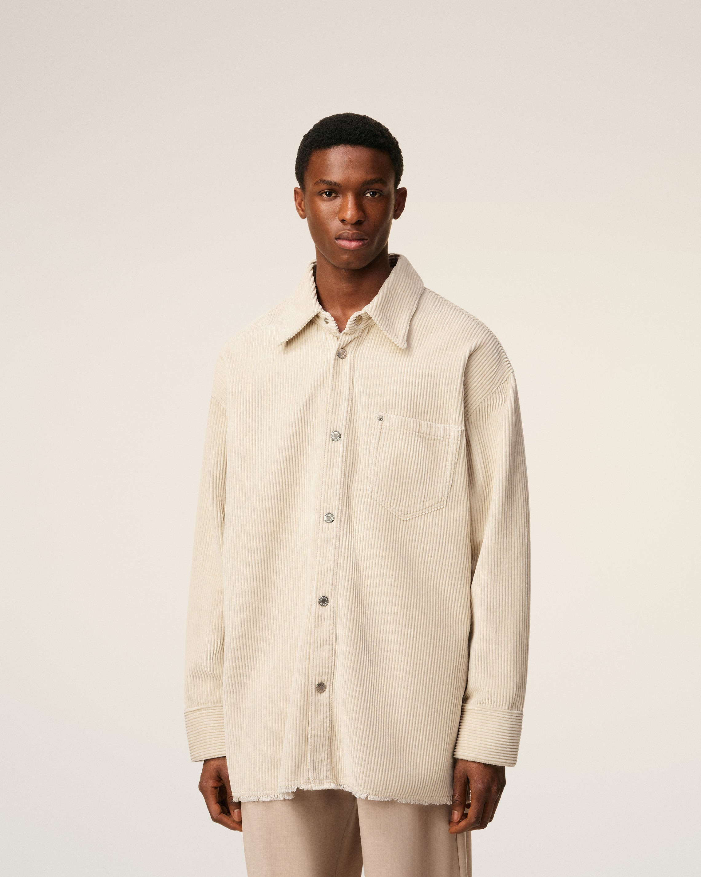 WHITE COTTON CORDUROY SIDE SLIT OVERSHIRT - 14