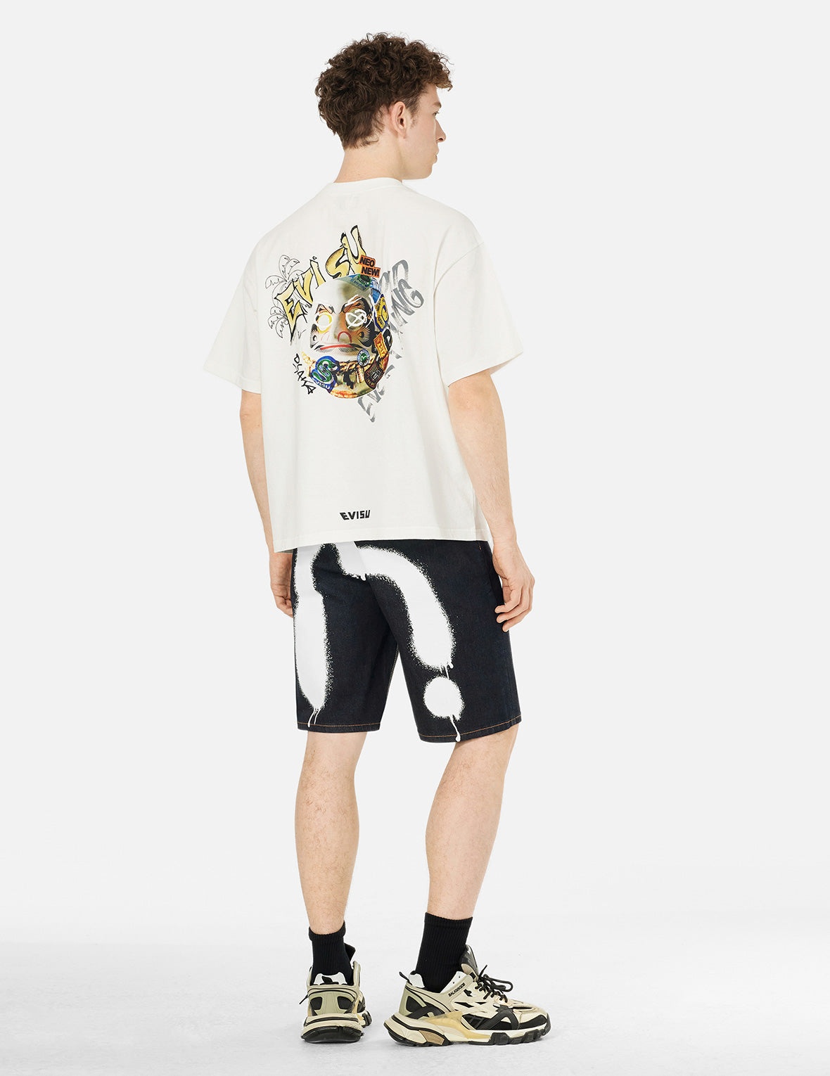 EVISU Graffiti Daicock Print Regular Fit Denim Shorts