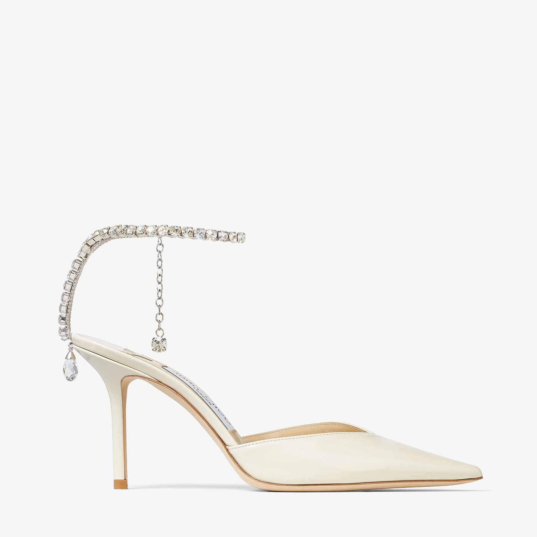 Saeda 85 Linen Patent Leather Pumps with Crystal Embellishment - 1