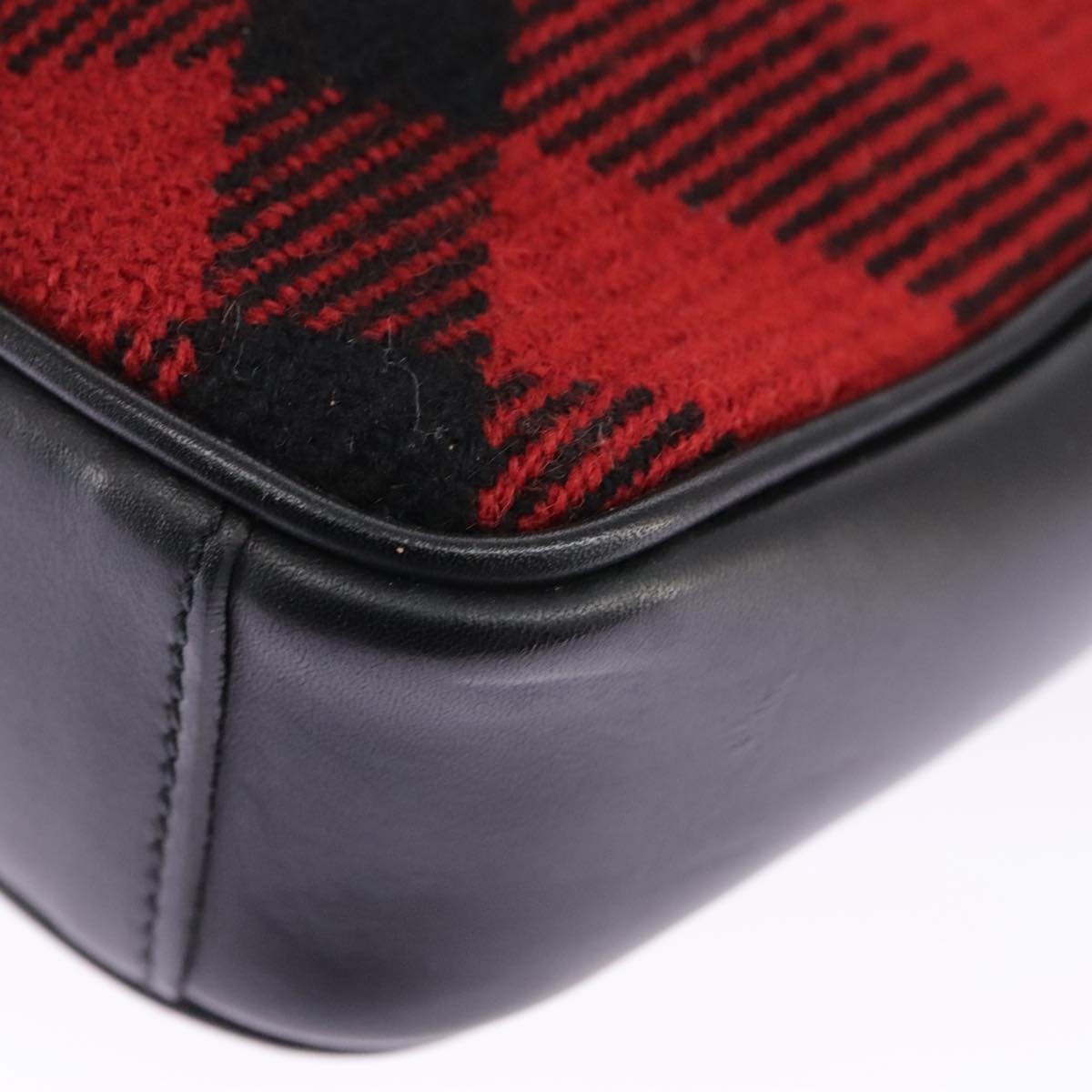 Burberry Nova Check Shoulder Bag Wool Red Silver - 16