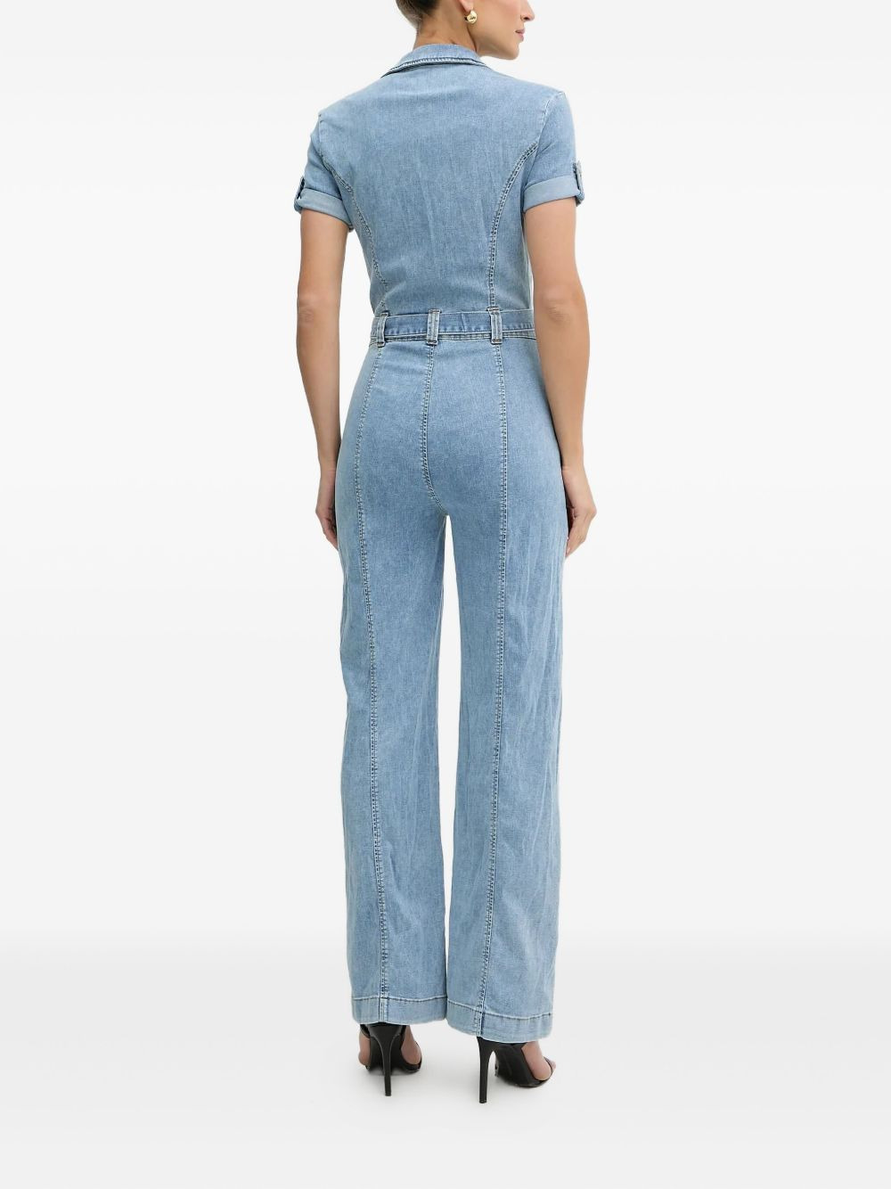 button-fastening belted jumpsuit - 3