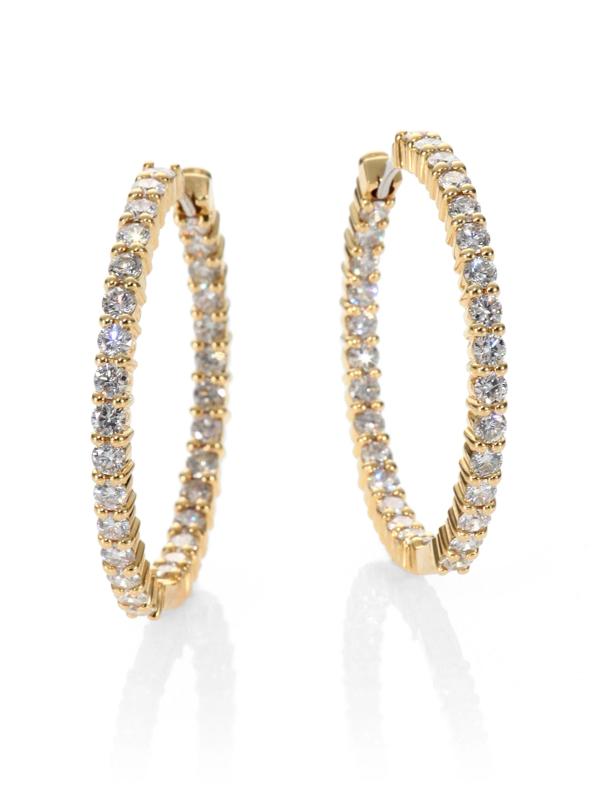 18K Yellow Gold & Diamond Hoop Earrings/1.15" - Gold - 1