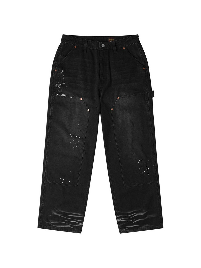 seagull-print paint-splatter jeans 1