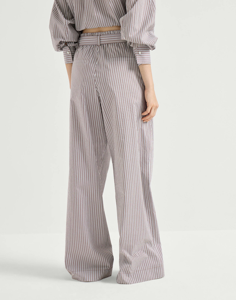 Striped cotton and silk poplin loose track trousers with monili 3