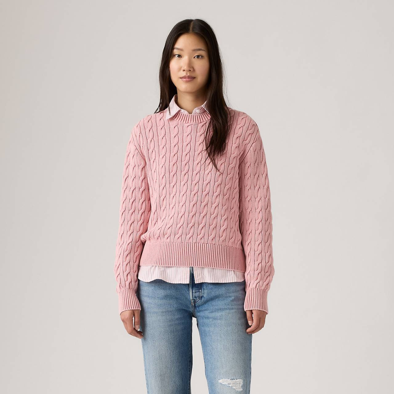 BOYFRIEND CABLE CREWNECK PULLOVER - 2
