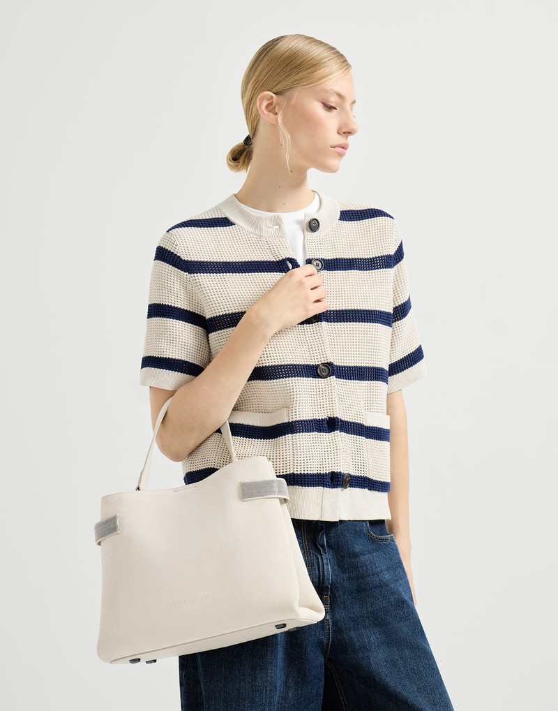 Essence top-handle bag in suede with precious bands 4