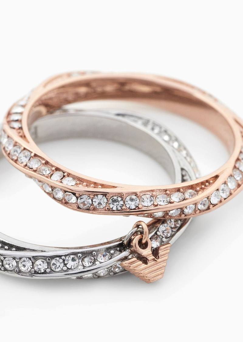 EMPORIO ARMANI Rose Gold-Tone and Two-Tone Stainless Steel Band Ring Set outlook
