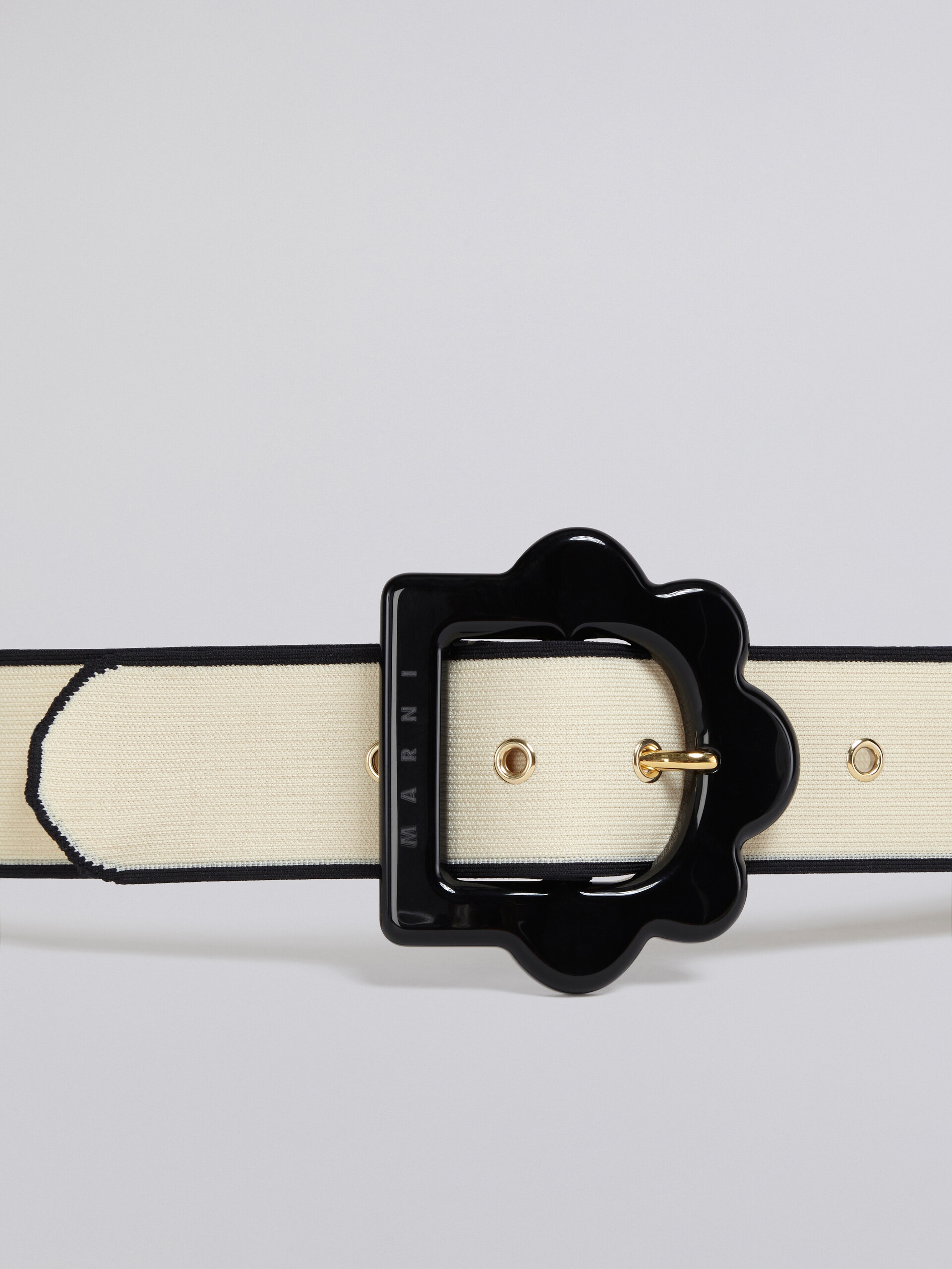 WHITE AND BLACK JACQUARD FLOWER BELT - 3