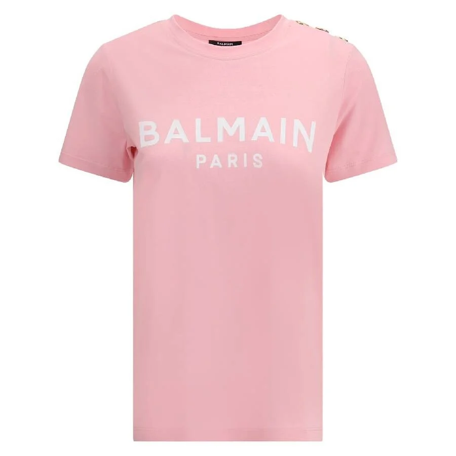 Balmain Short Sleeve Button Embellished T Shirt - 1