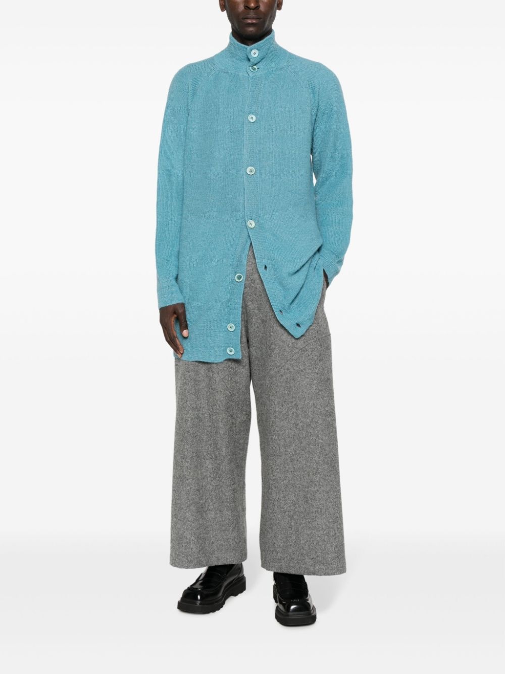 high-neck wool-blend cardigan - 2