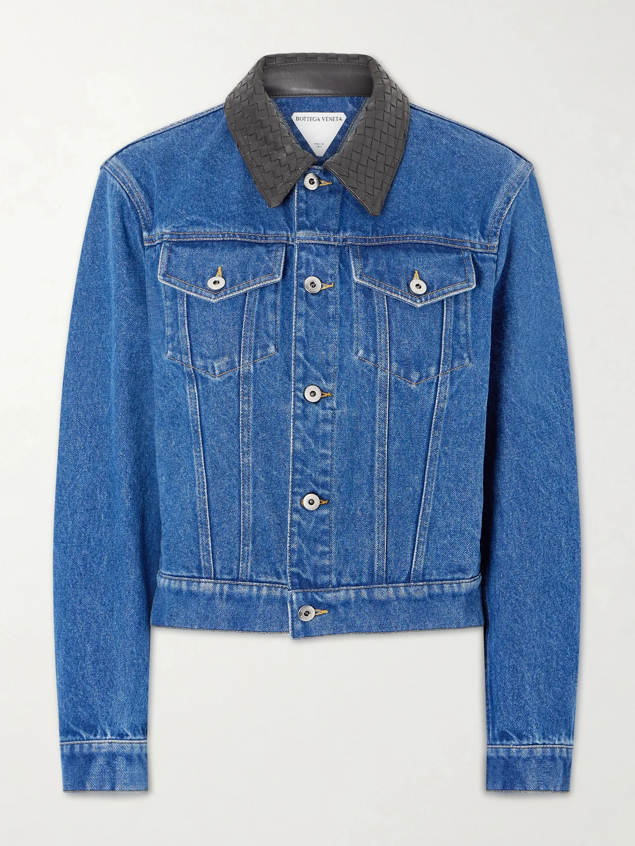 Intrecciato Leather-trimmed Denim Jacket - 1