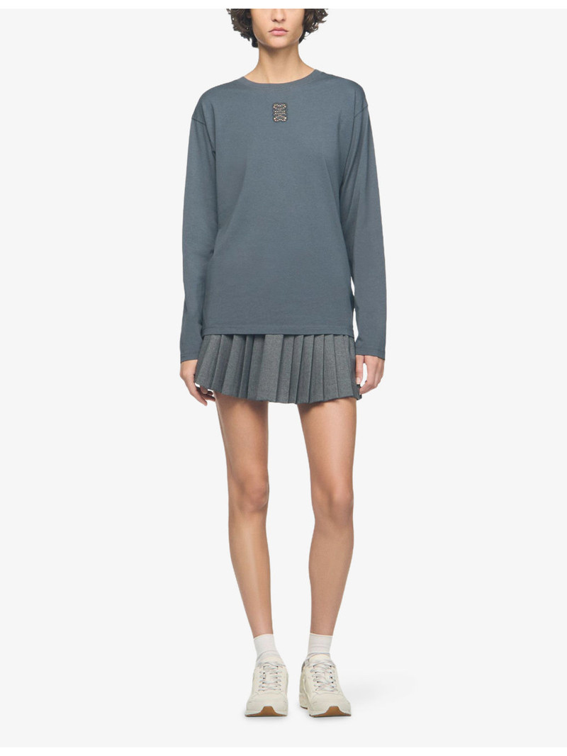 Sandro Brand-Embroidered Long-Sleeved Cotton-Jersey T-Shirt outlook