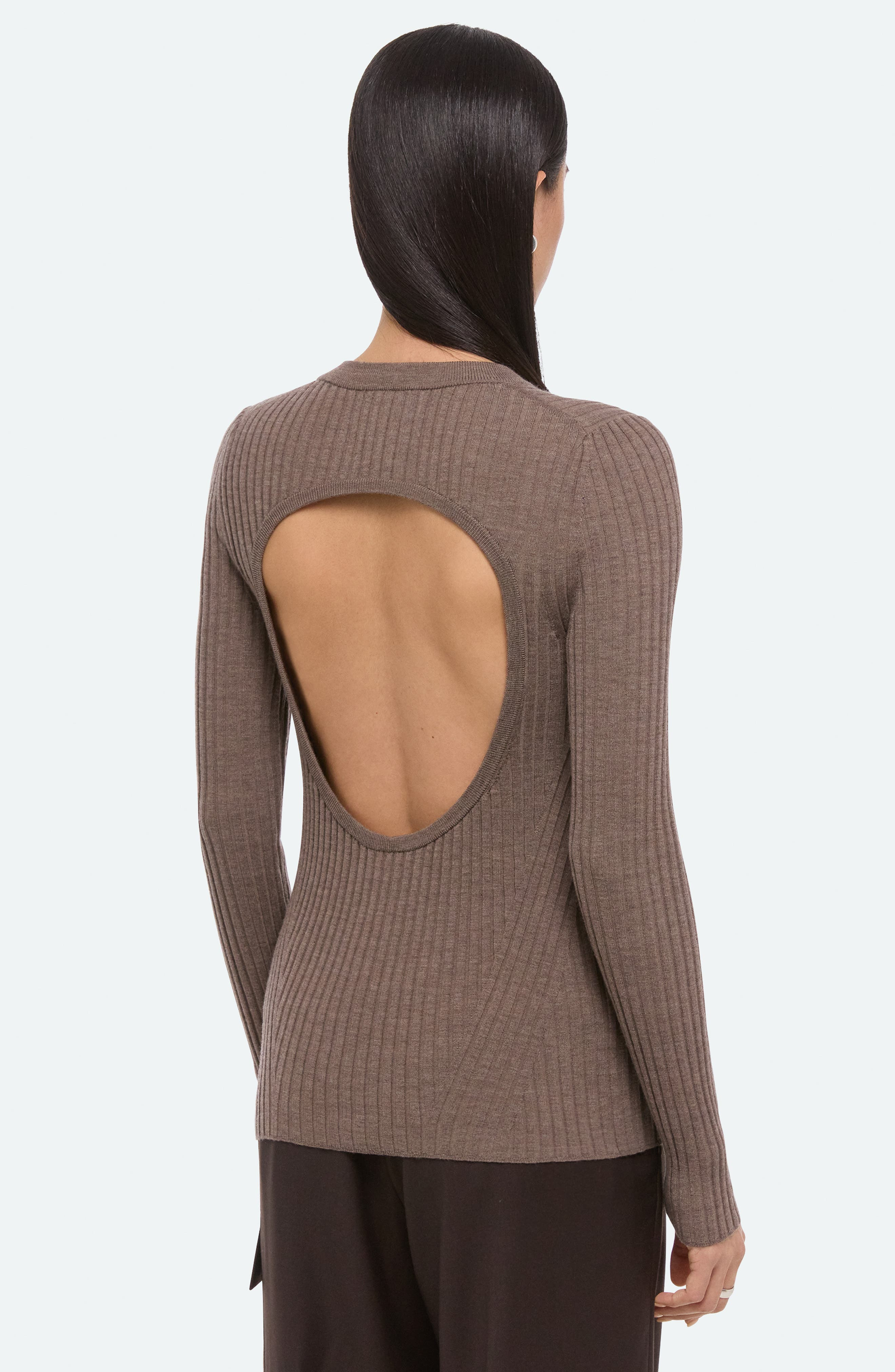 Helmut Lang Cutout Back Rib Top in Light Brown Melange at Nordstrom - 4