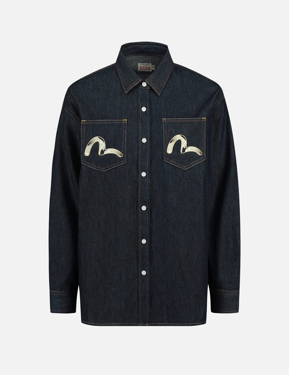 PEACOCK AND BROCADE FOIL-PRINT DENIM SHIRT - 2
