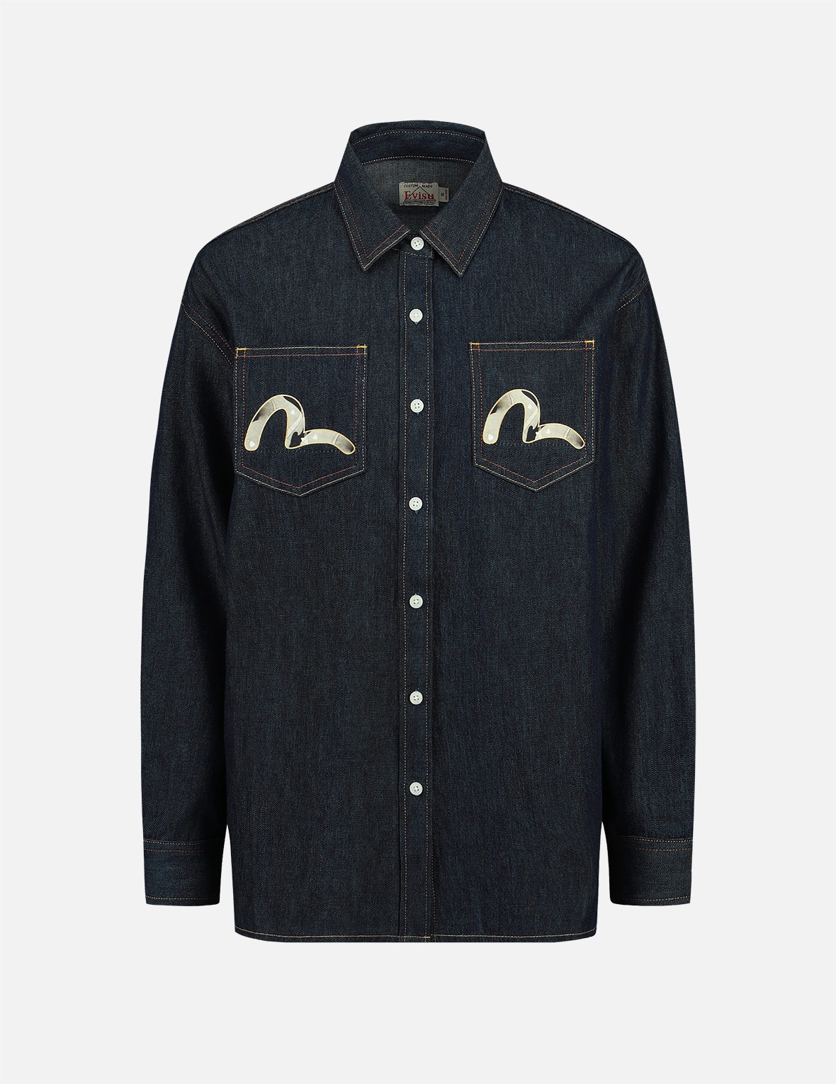 PEACOCK AND BROCADE FOIL-PRINT DENIM SHIRT - 2