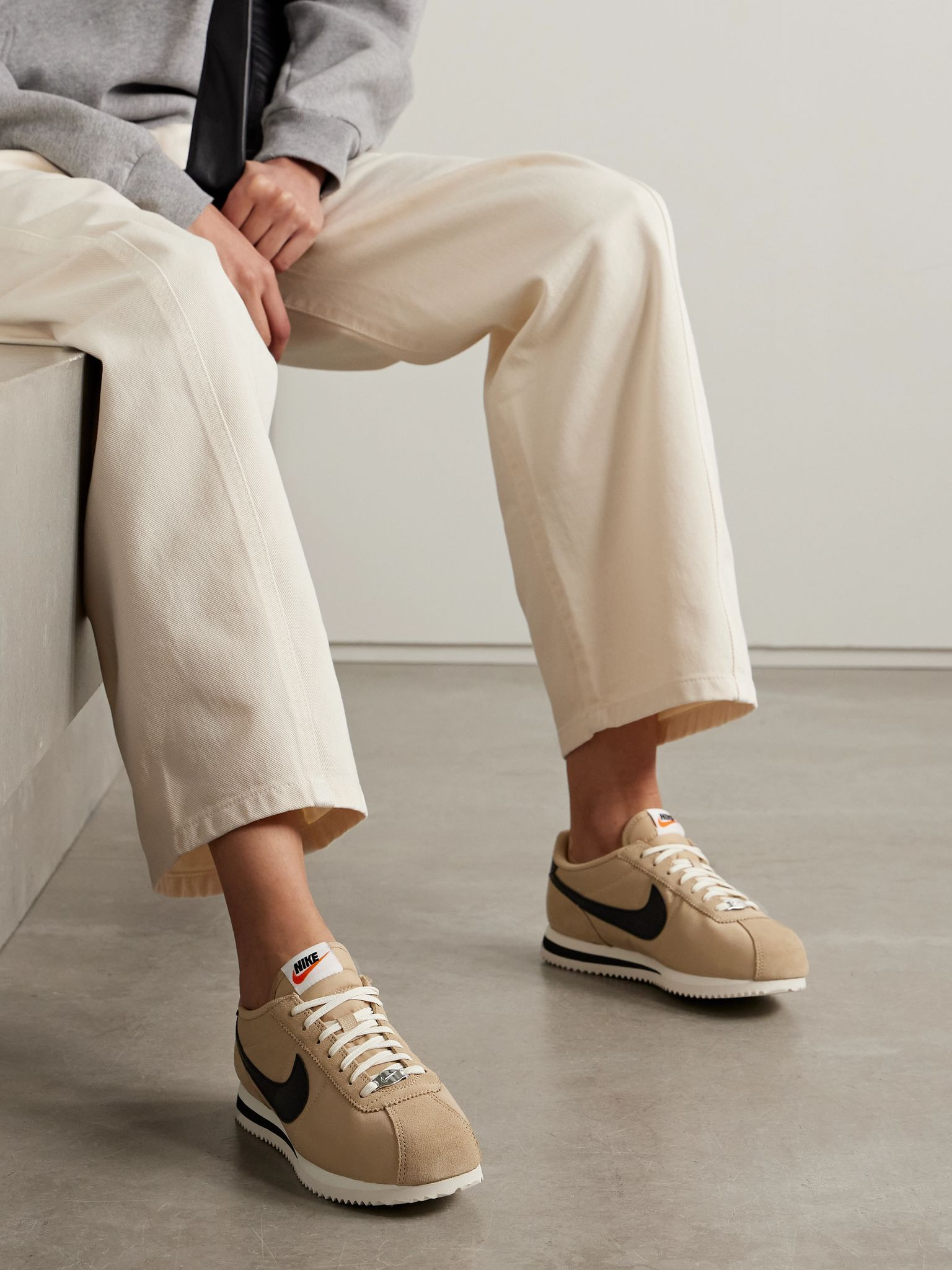 Cortez leather and suede-trimmed shell sneakers Beige - 2