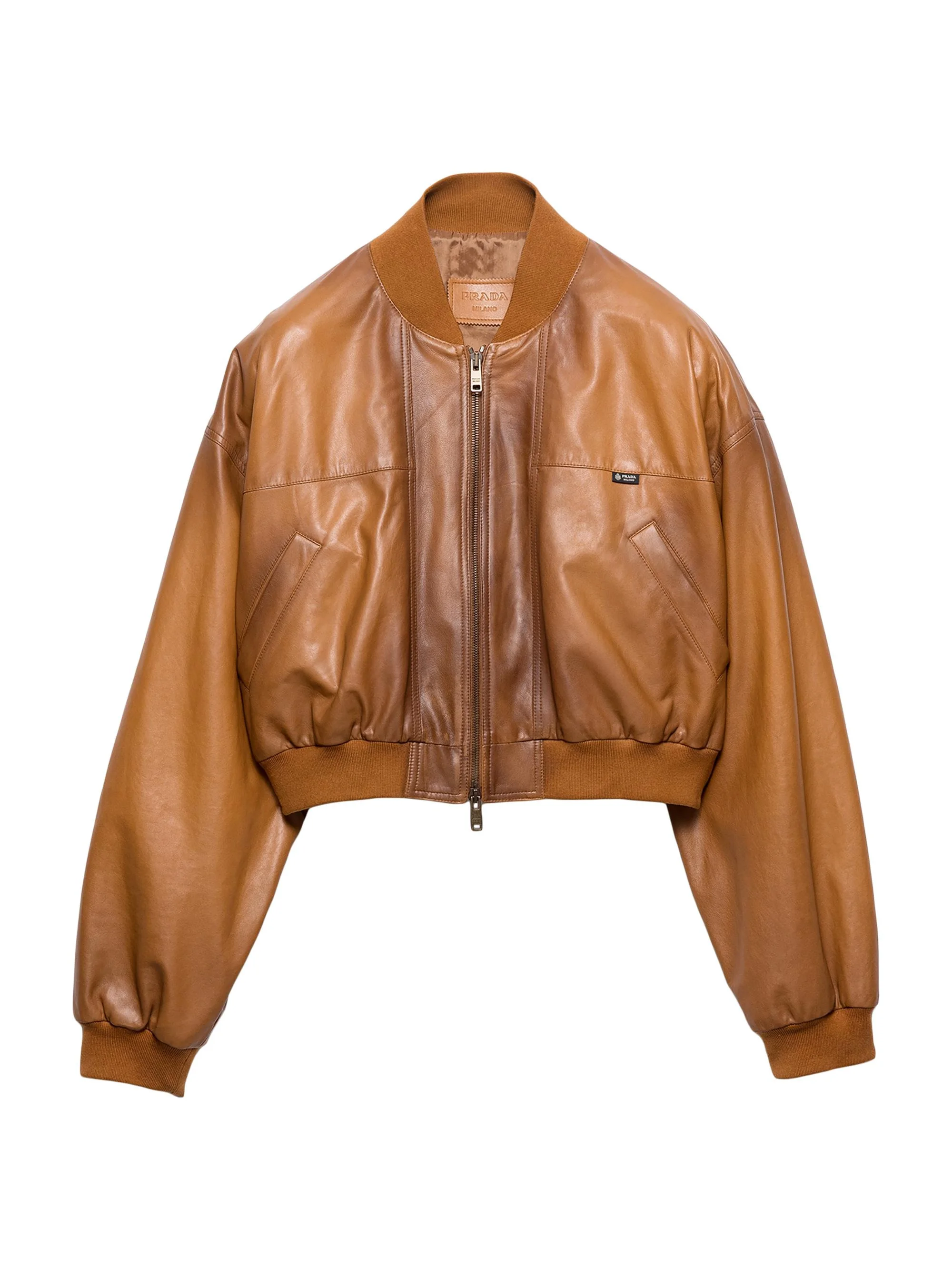 Women's Cropped Nappa Leather Jacket - Brown - 1
