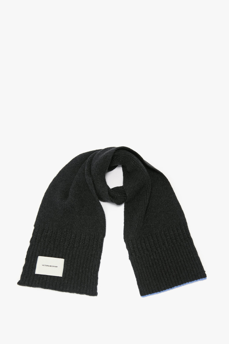 Logo Patch Scarf In Charcoal-Light Blue 1