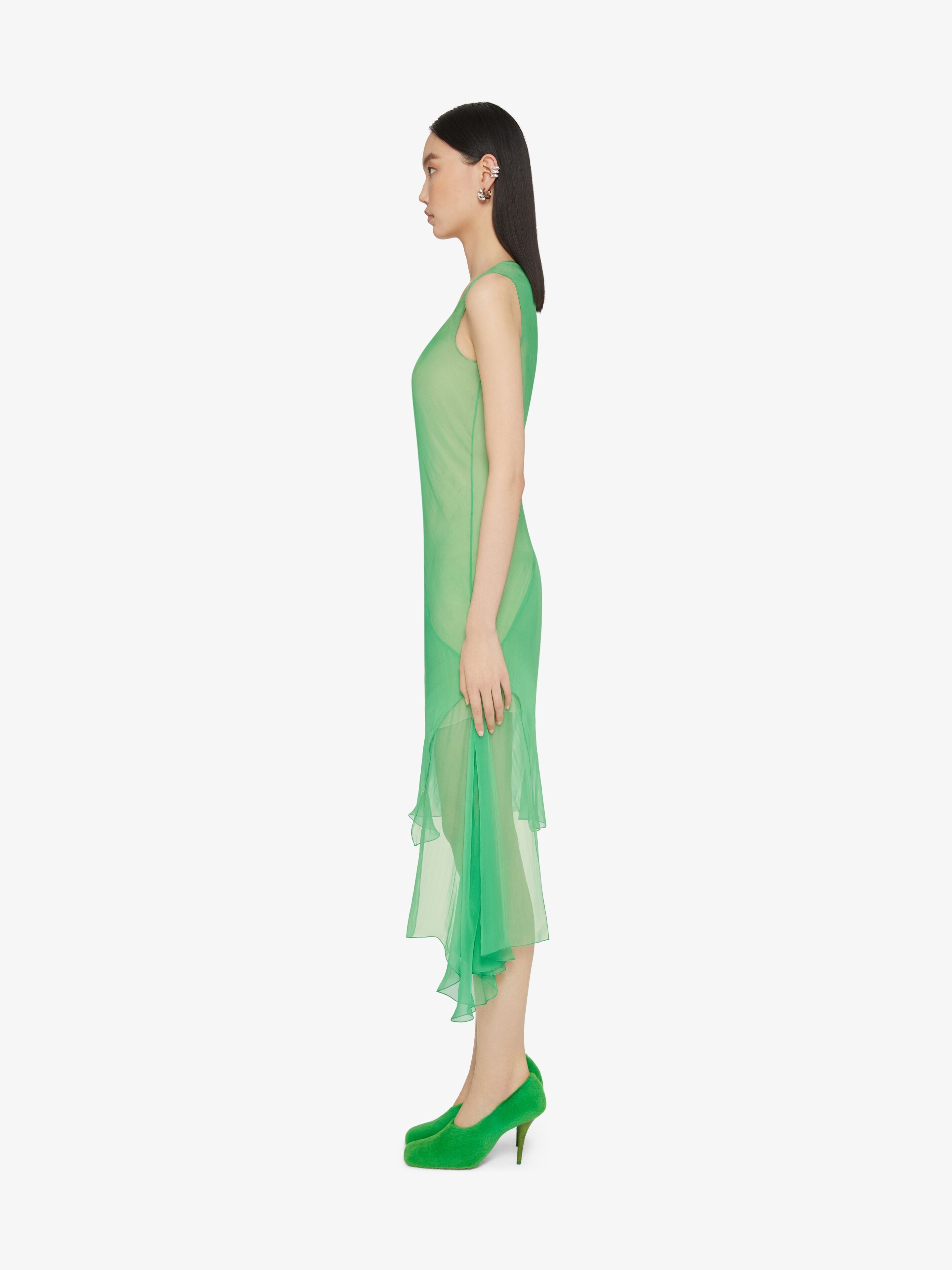 DRESS IN SILK WITH RUFFLES ON THE SIDE - 3