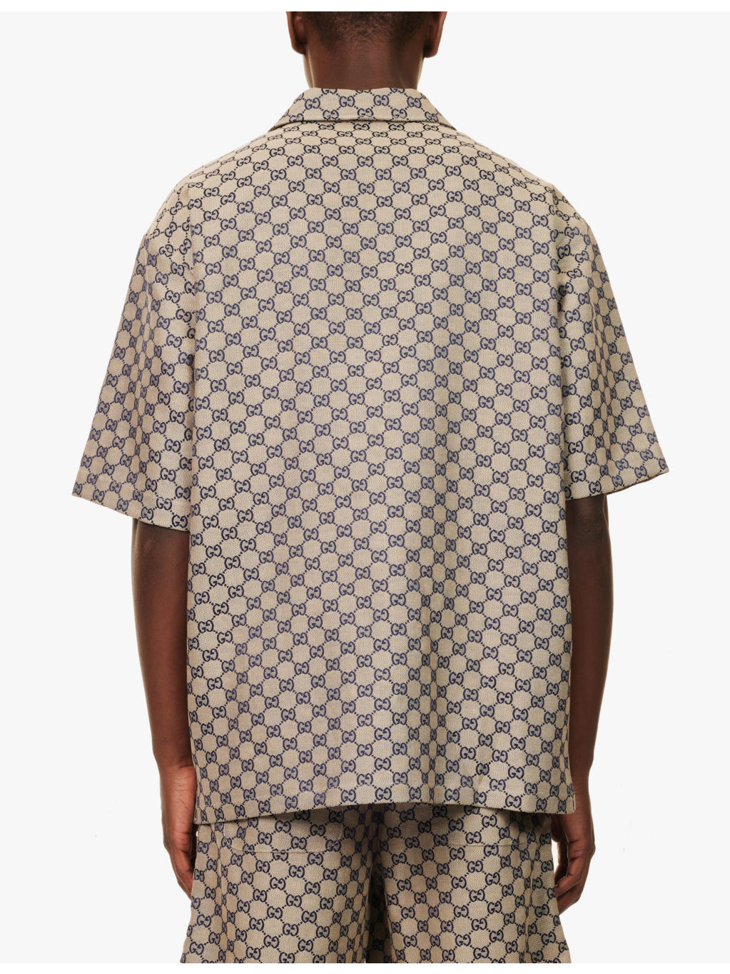 Monogram-pattern regular-fit linen-blend shirt - 4