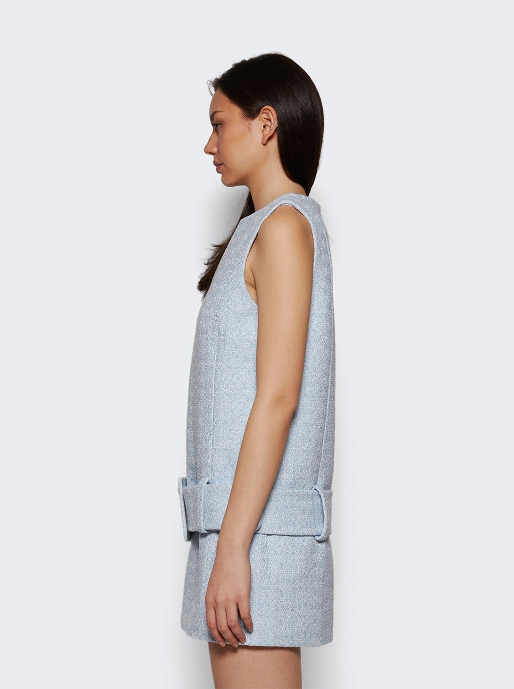 Belted Mini Dress In Lightweight Organic Cotton Tweed Skylight Blue - 3