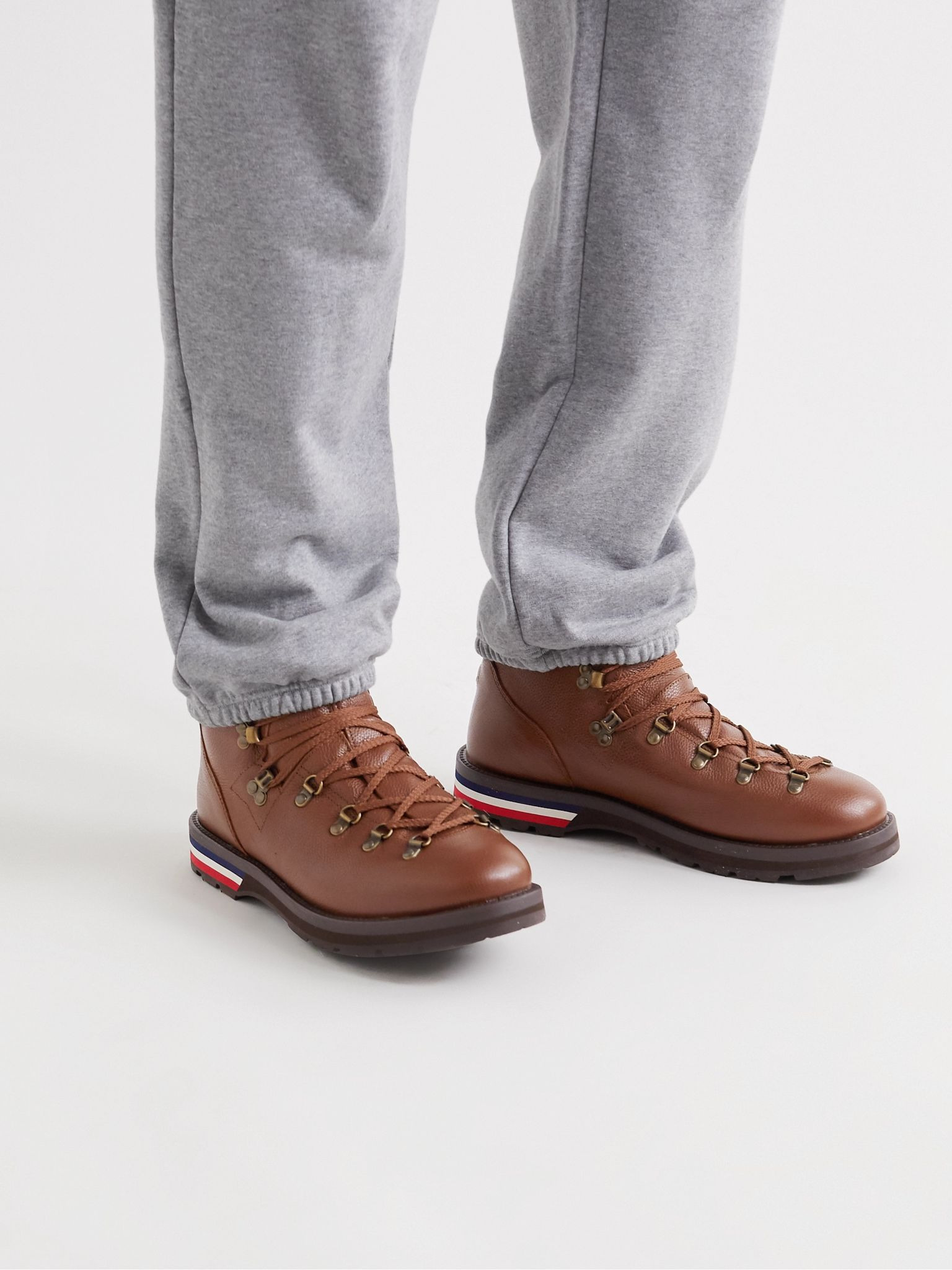 Striped Full-Grain Leather Boots Brown - 3