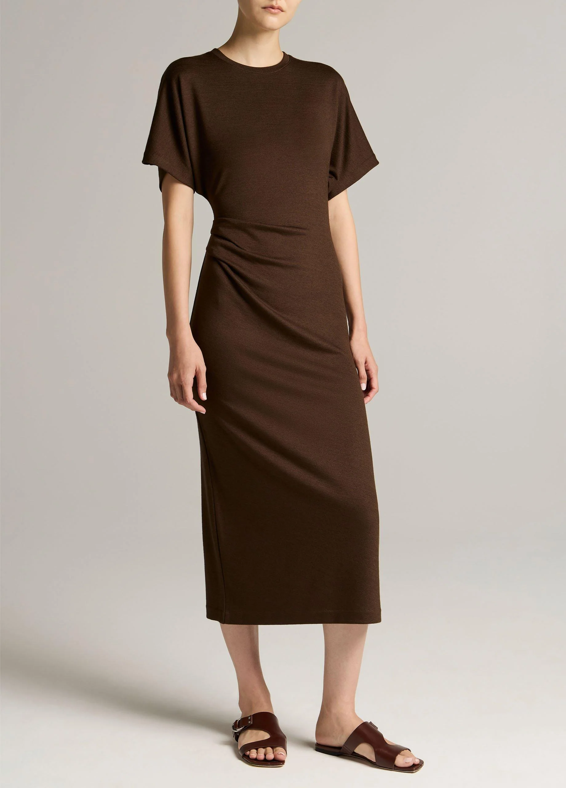 Ruched-Side Knit Short-Sleeve Dress - 1