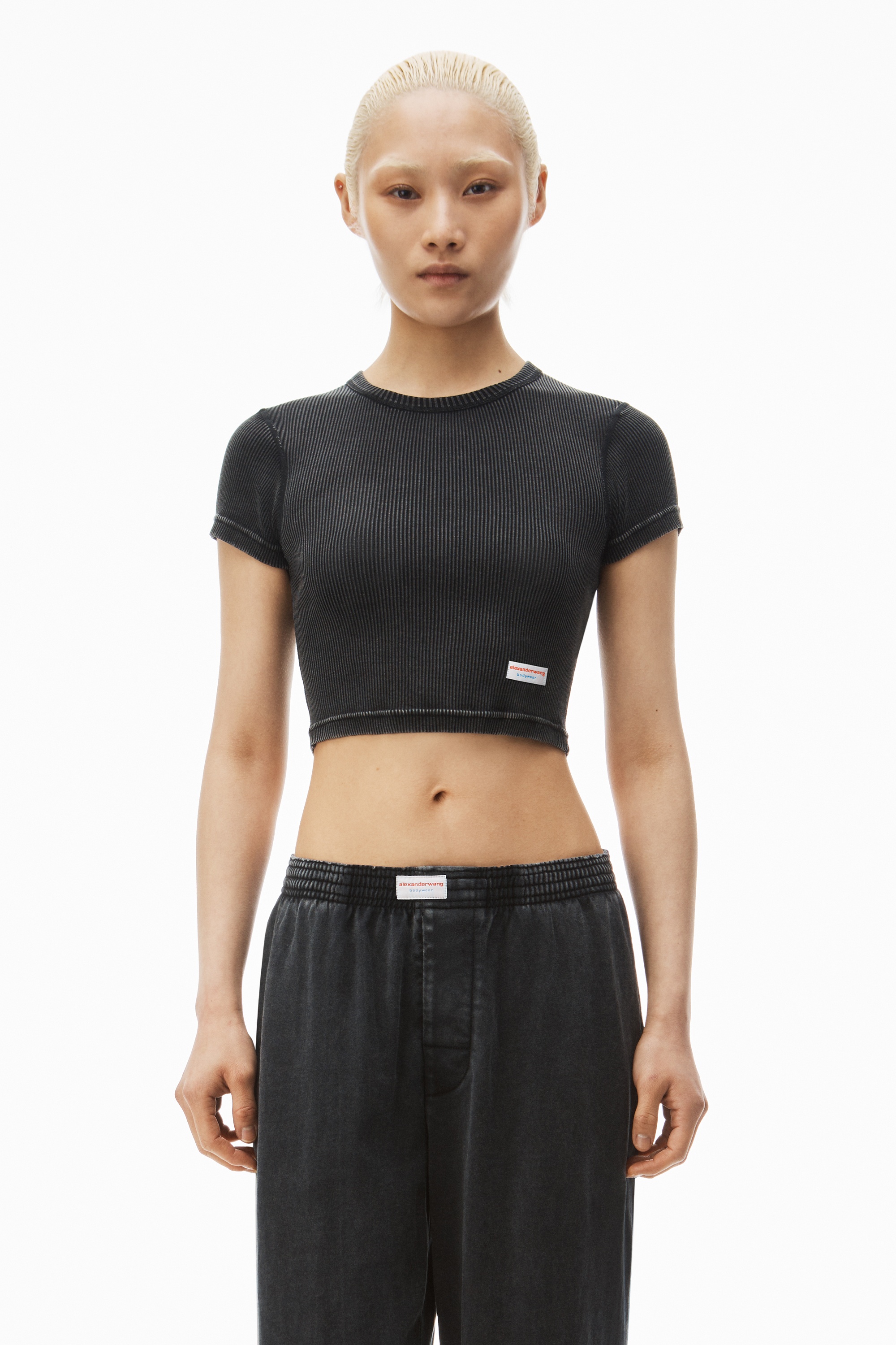 cropped short-sleeve baby tee in ribbed cotton - 2