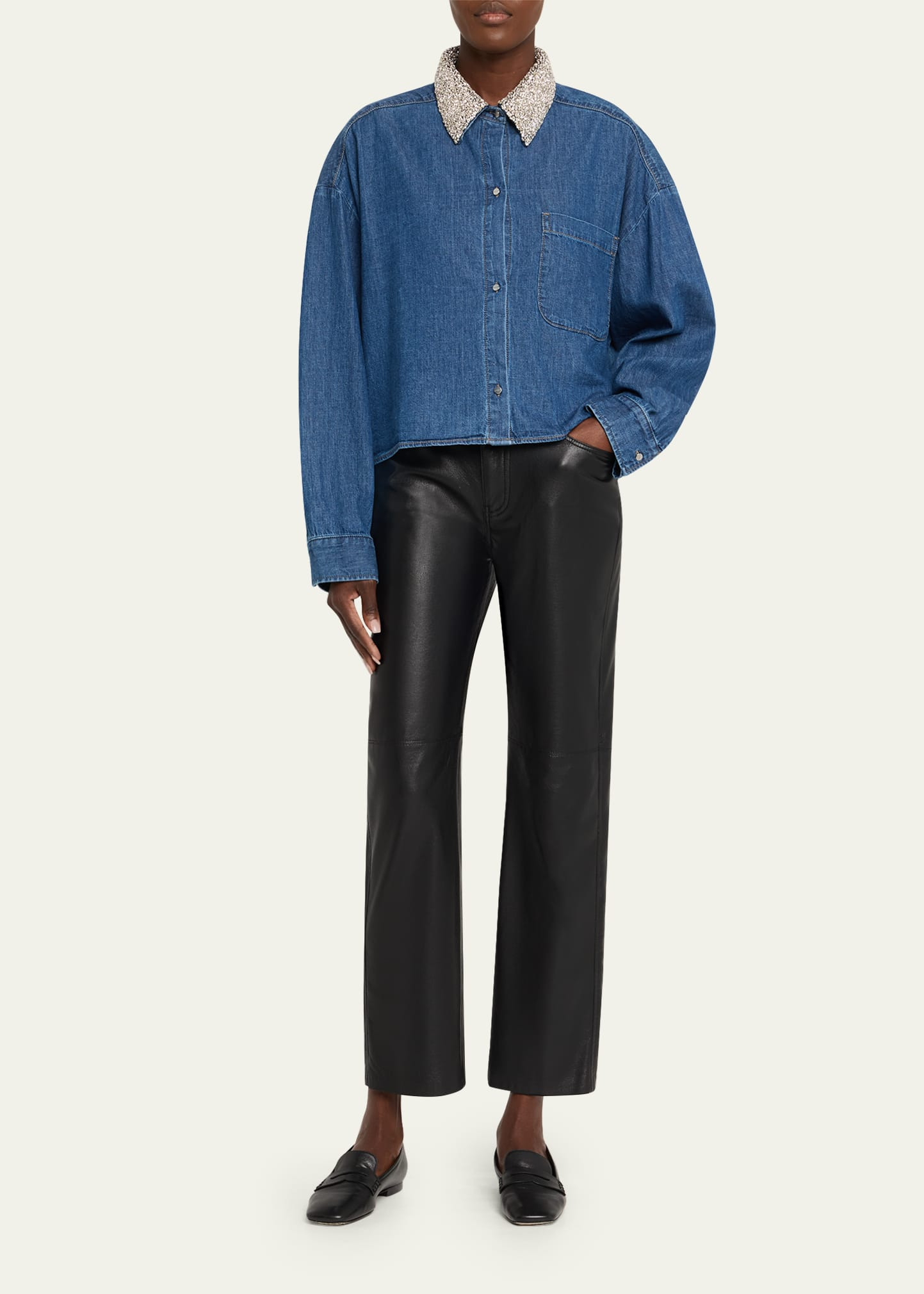 My Ex Denim Shirt with Crystal Collar - 2