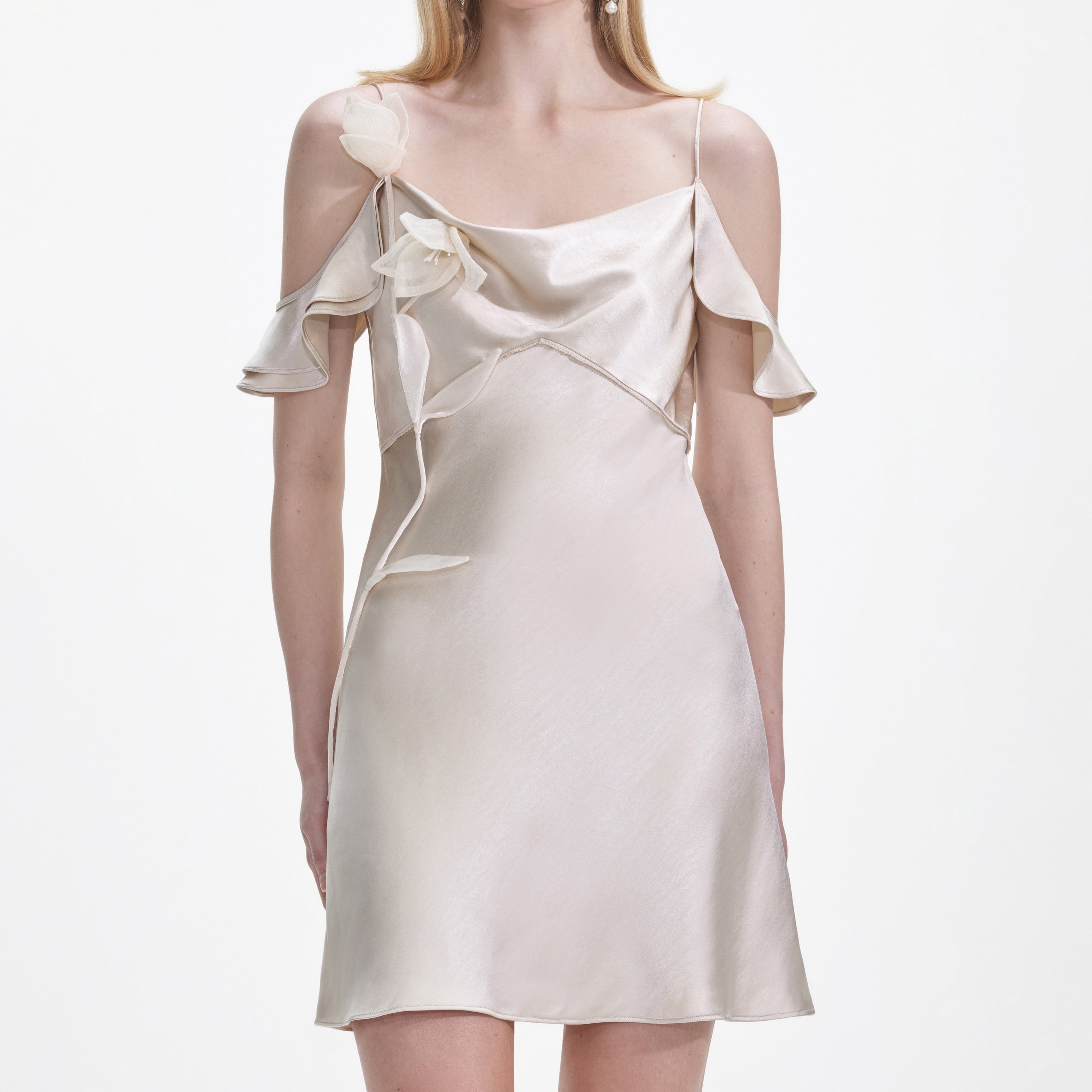 Champagne Flower Satin Mini Dress - 4
