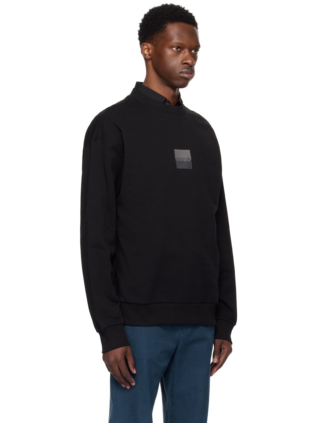 Black Cotton Terry Split Logo Sweatshirt - 2