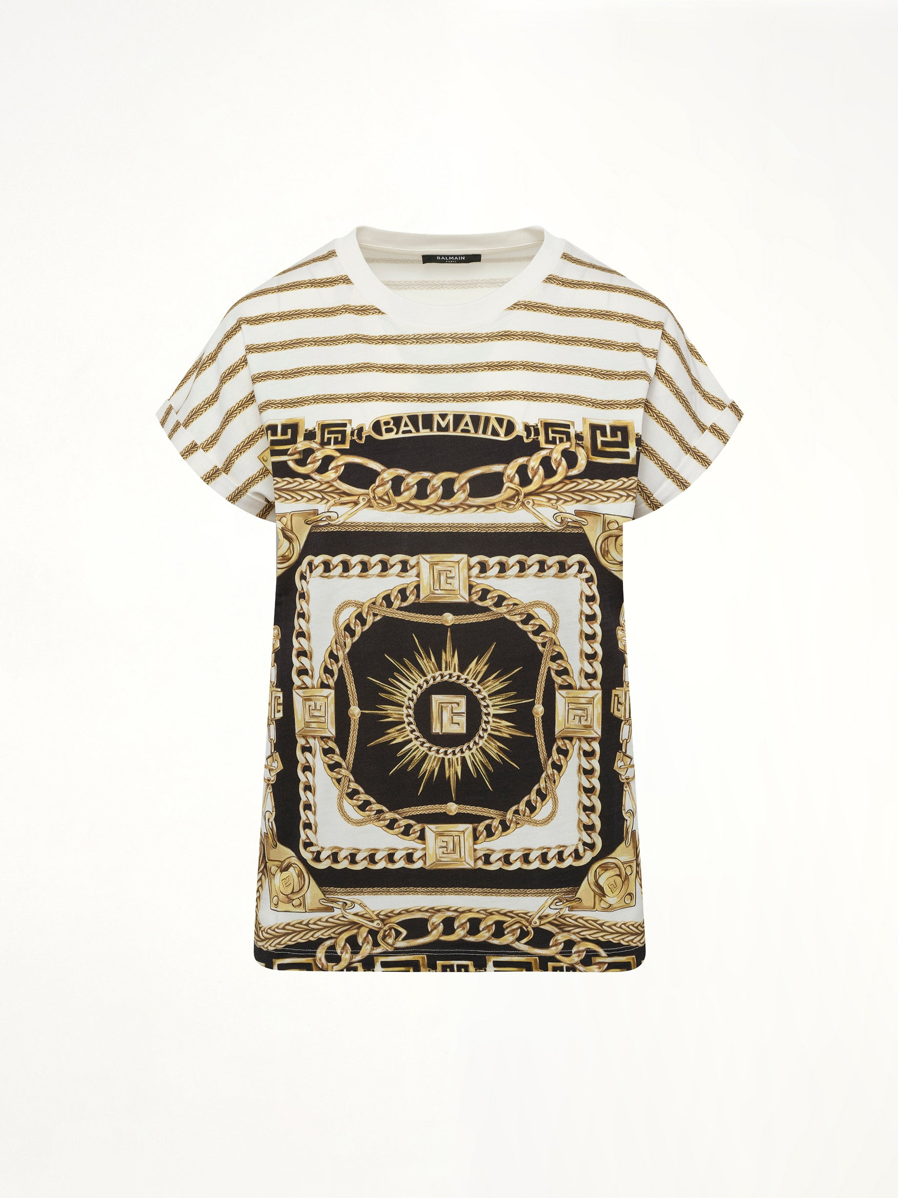 3 BTNS Foulard Print T-Shirt in White/Black/Gold - 2