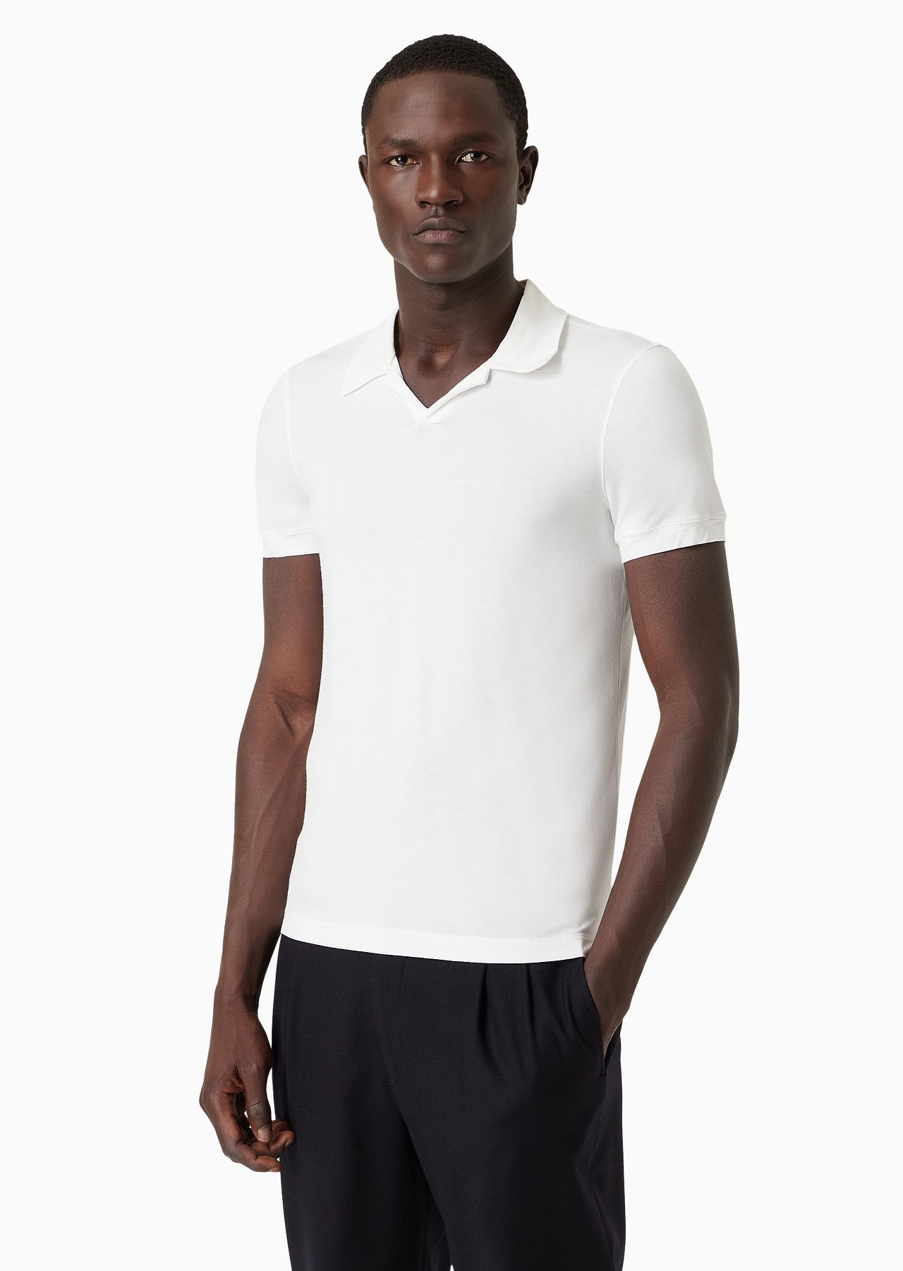 Stretch viscose jersey short-sleeved polo shirt - 2