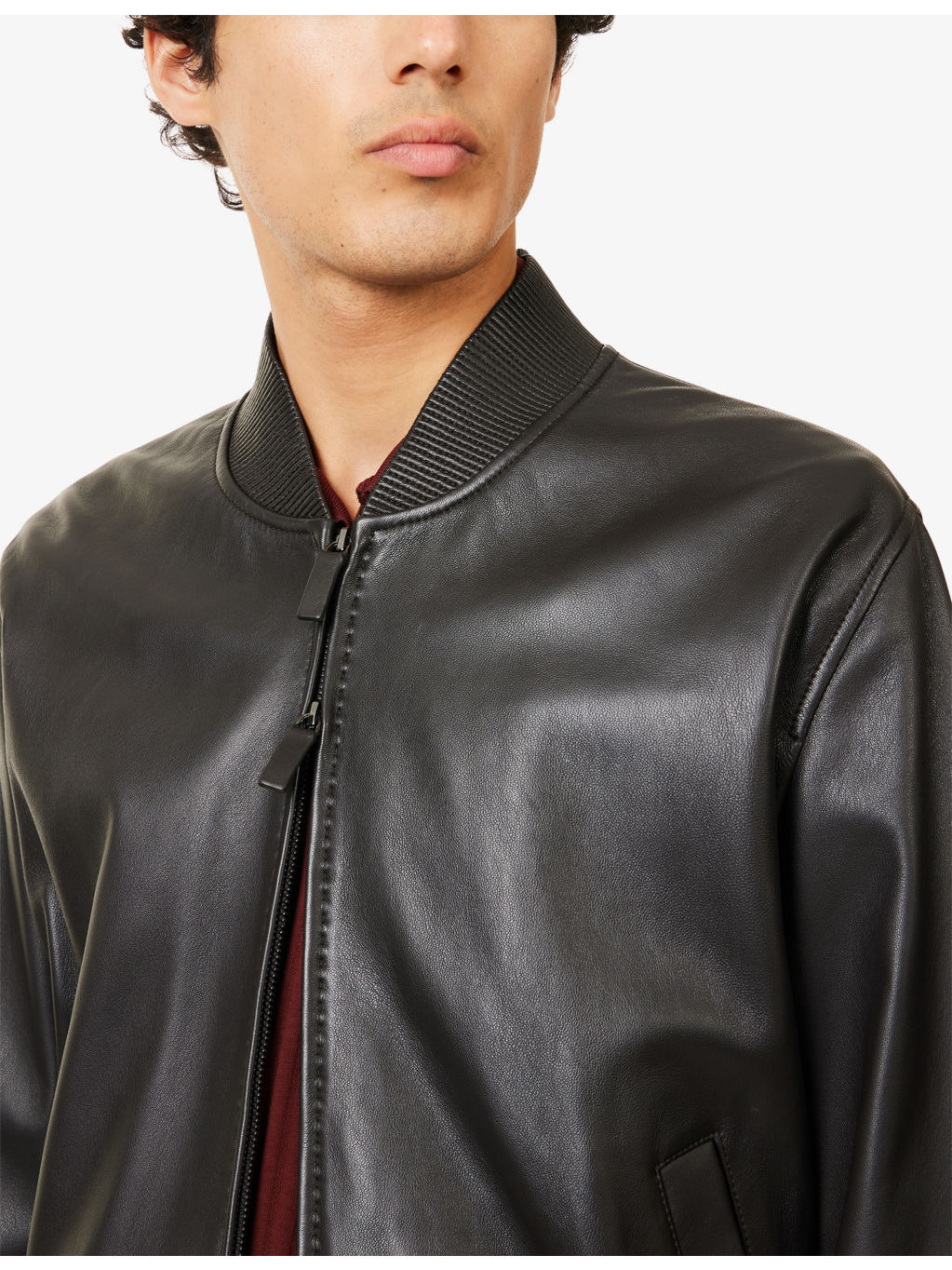 Relaxed-Fit Leather Bomber Jacket - 5