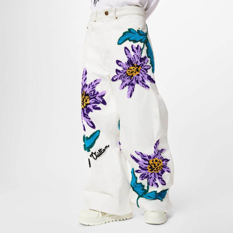 Thistle-Embroidered Wavy Denim Pants 4