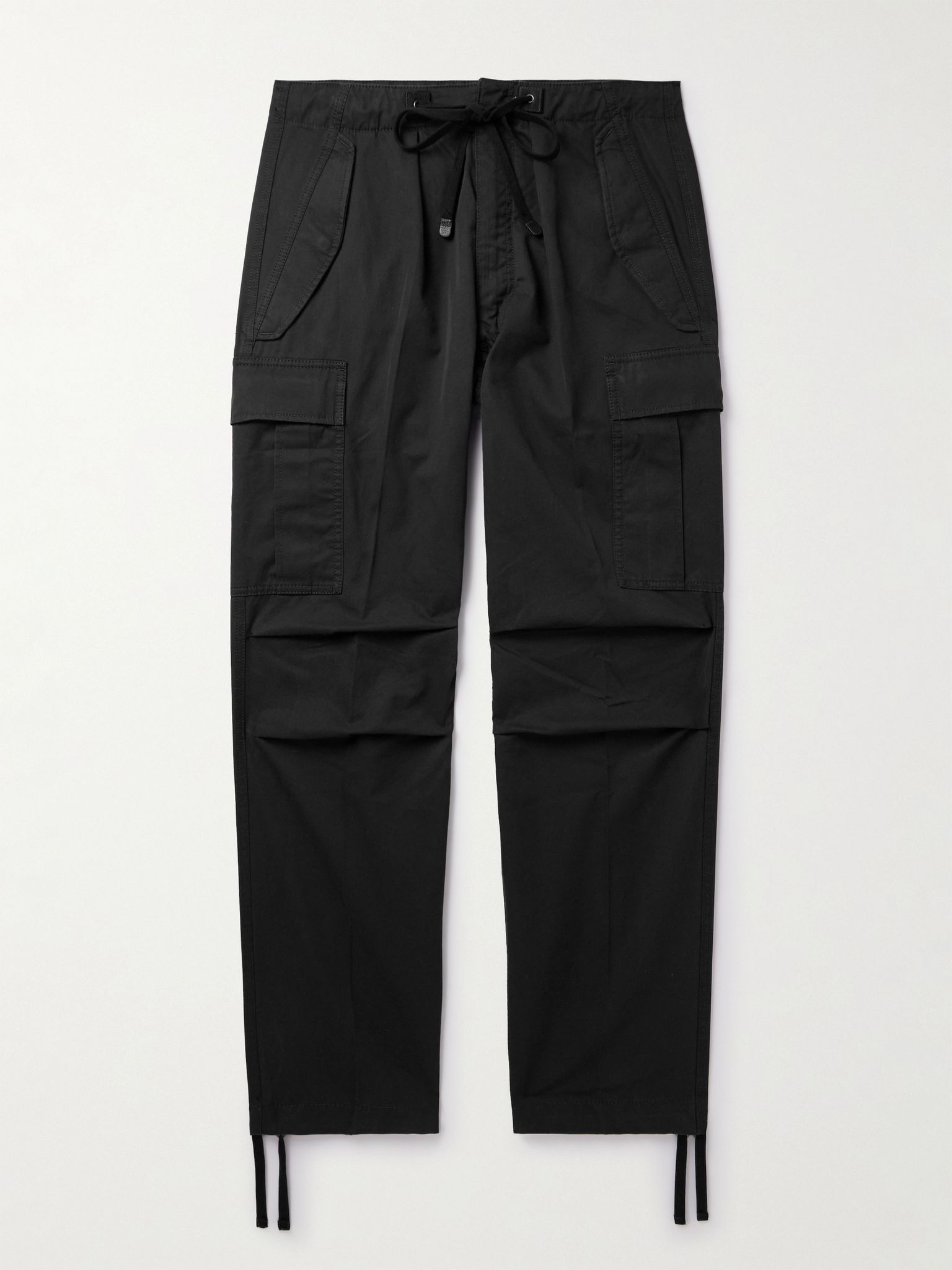 New Enzyme Straight-Leg Cotton-Twill Drawstring Cargo Trousers Black - 1