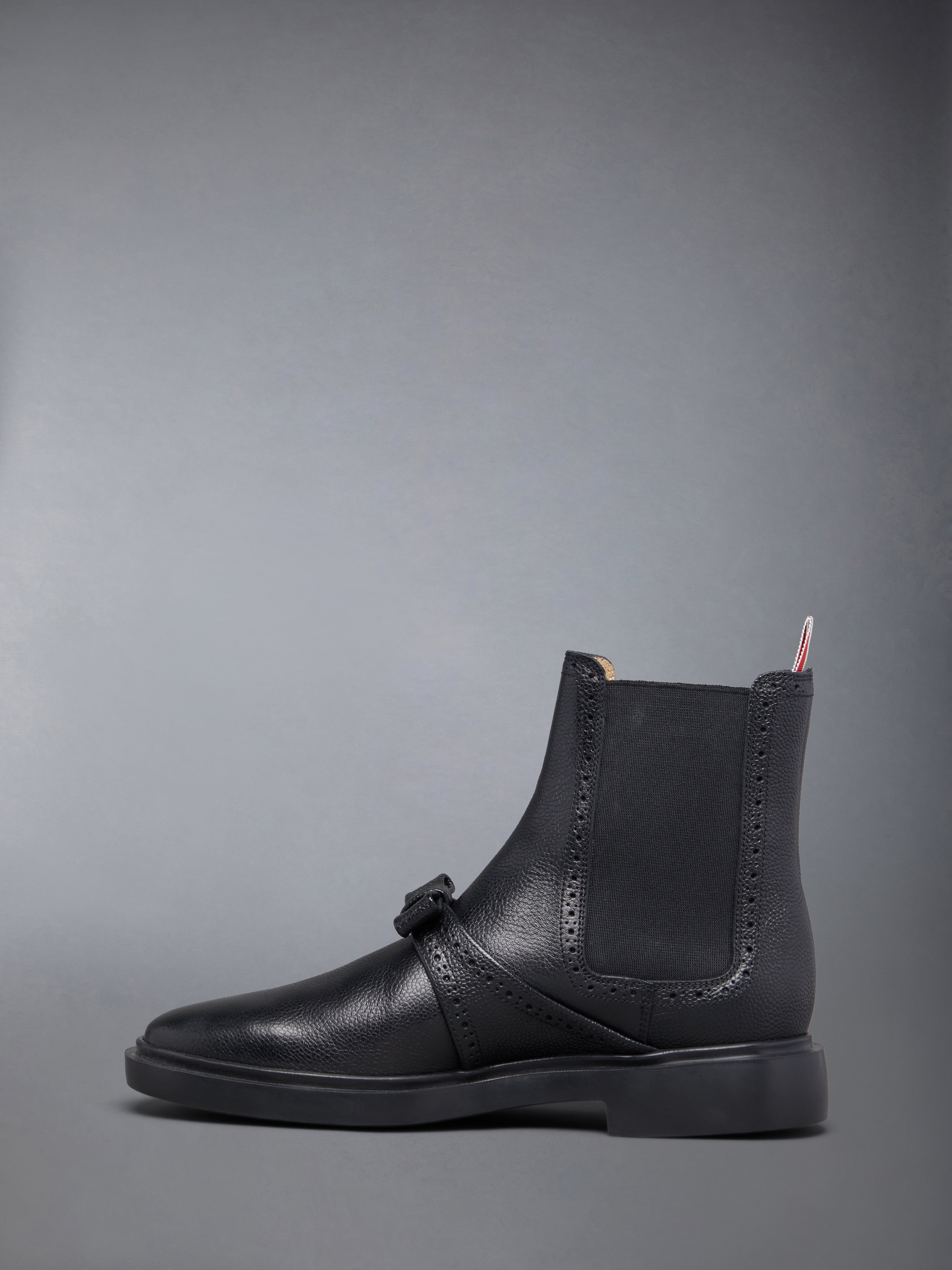 PEBBLE GRAIN LIGHTWEIGHT RUBBER SOLE BROGUED BOW CHELSEA BOOTS - 3