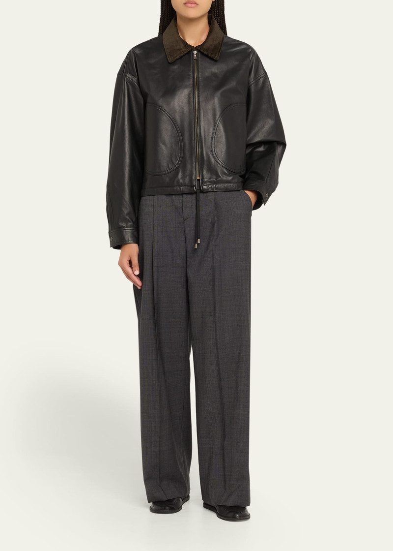 HommeGirls® Corduroy-Collar Leather Parachute Jacket outlook