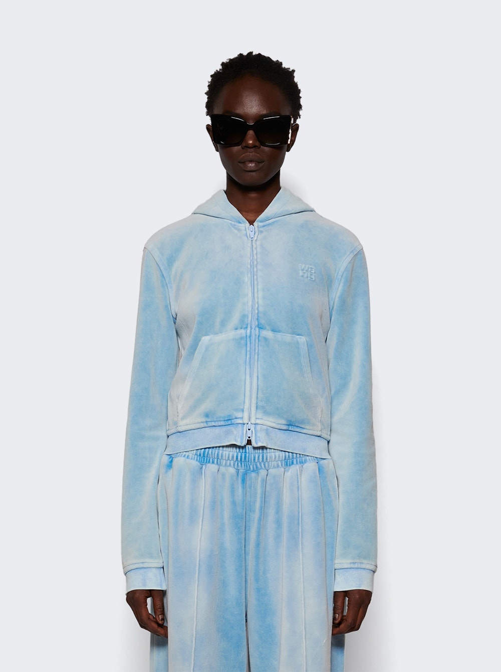 Shrunken Zip Up Hoodie Washed Sky - 3