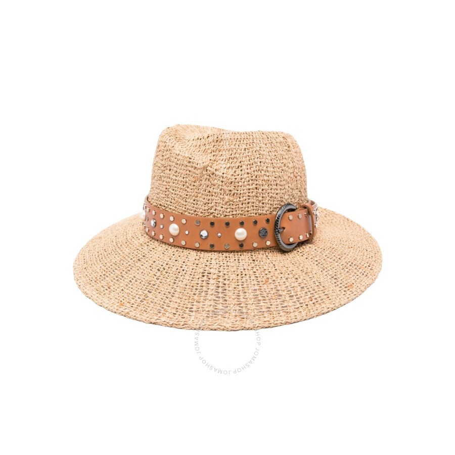Maison Michel Ladies Beige Virginie Decorative Belt Fedora Hat - 1