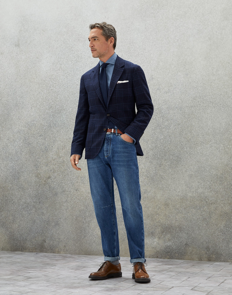 Denim-effect flannel slim fit shirt with spread collar 5