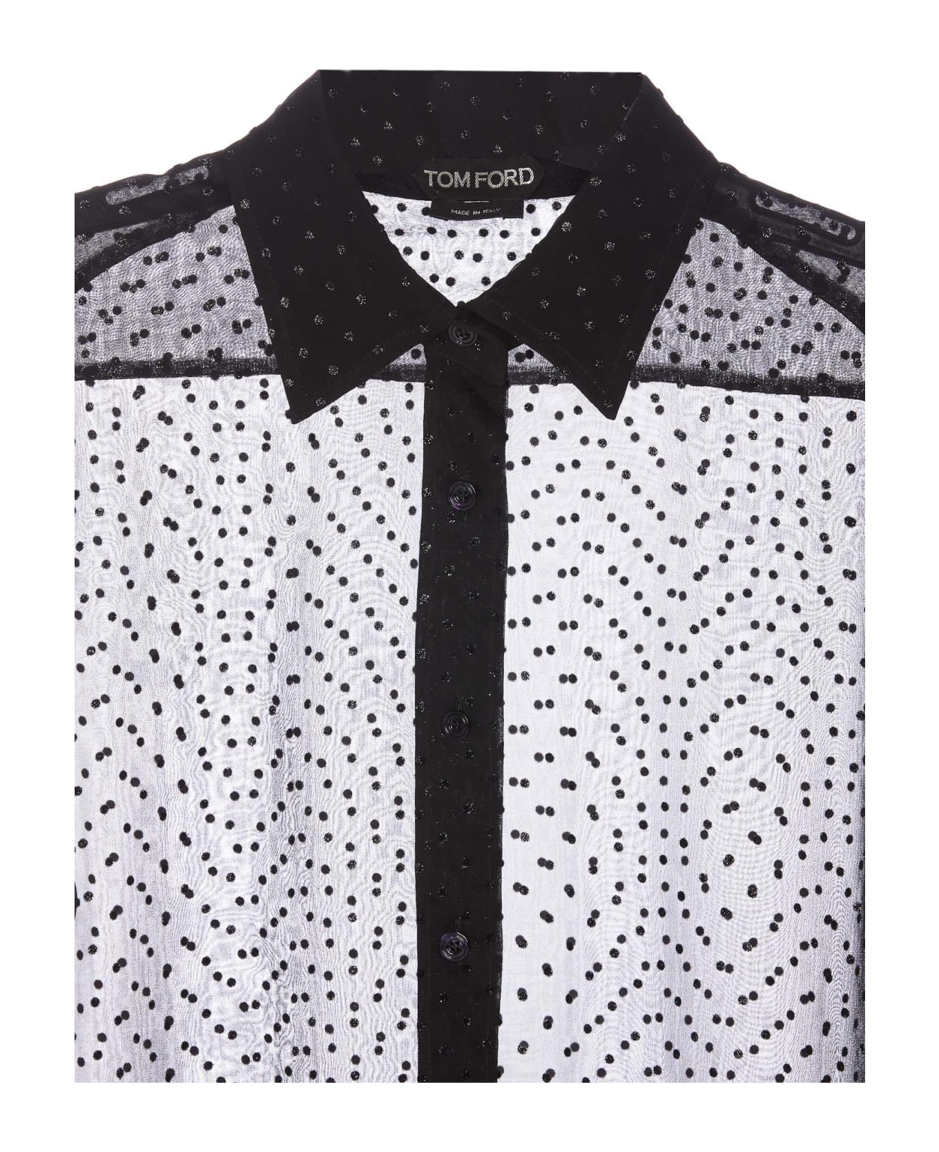 Flocked Polka Dots Shirt - 4