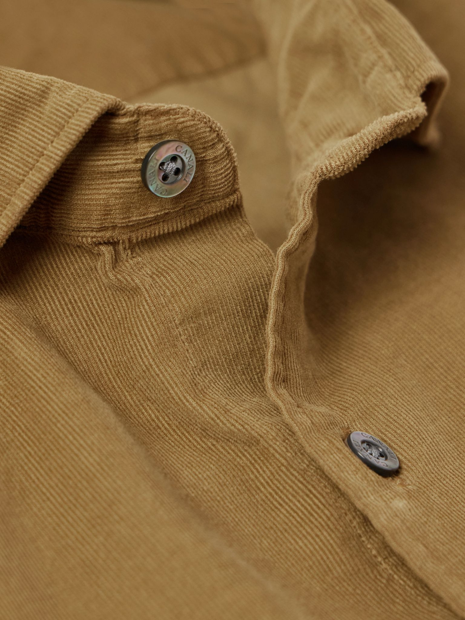 Slim-Fit Garment-Dyed Cotton-Corduroy Shirt Tan - 5